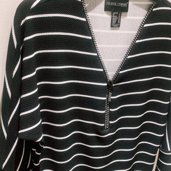 Frank Lyman Black and White Stripe Top With Sparkle Zipper NWT - Picture 2 of 4